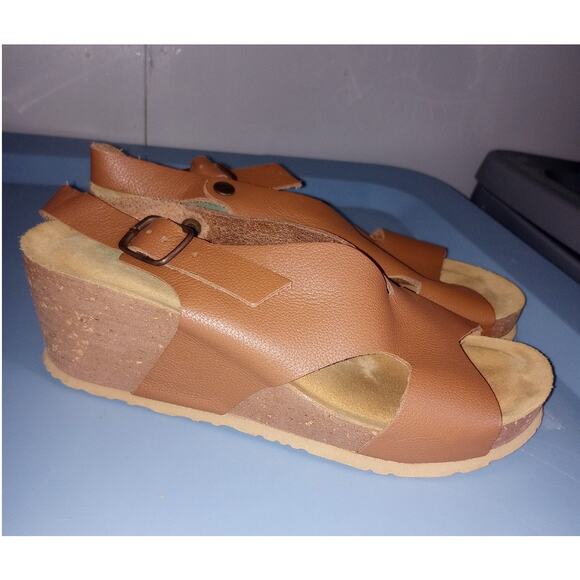 Bionatura Leather Wedges Tan Made in Italy Tessa 7.5 - Picture 1 of 3